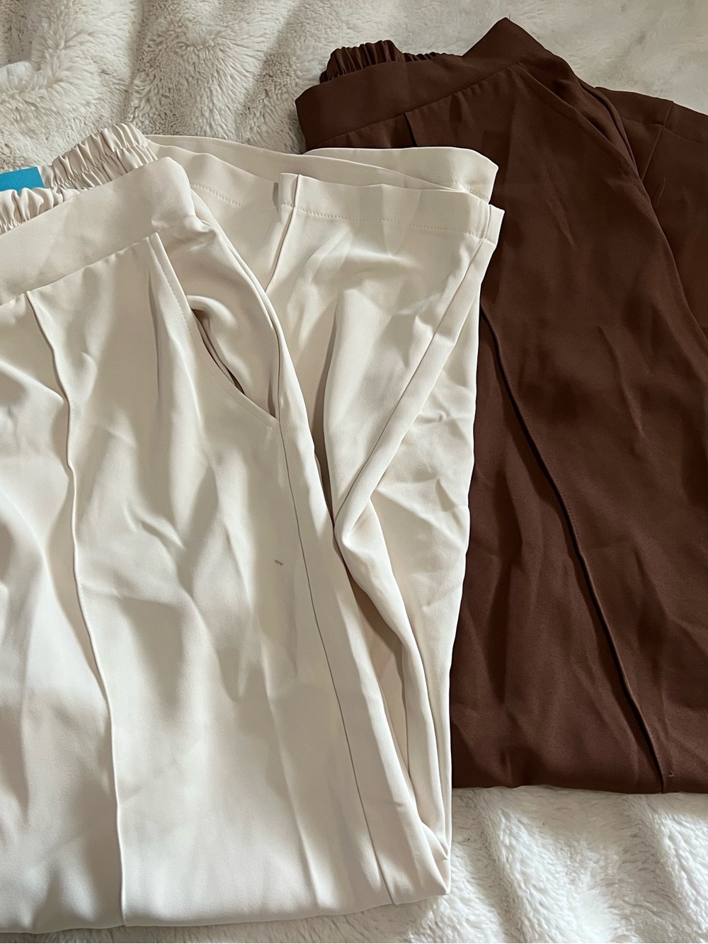 Melloday Women's Cream and Brown Wide-Leg Trousers